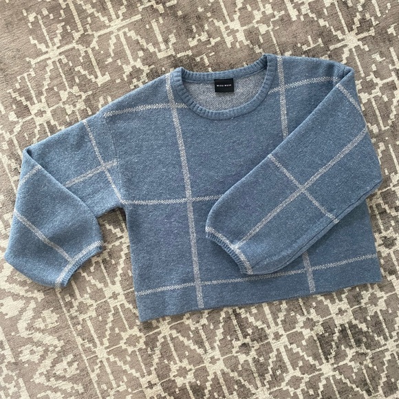 NWT Vici M Blue Sweater Balloon Sleeve Window Payne Knit Pullover never worn - Picture 2 of 11